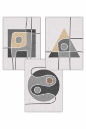 ARTZE Set of 3 Mid Century Graphical Shapes in Grey & Yellow Art Posters - Size: W50 cm x H70 cm - thumbnail 1