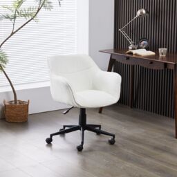 FURNITURE ONE Upholstered Swivel Office Chair, Corduroy Fabric Height Adjustable in White - Size: 1 Pack