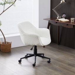 FURNITURE ONE Upholstered Swivel Office Chair, Corduroy Fabric Height Adjustable in White - Size: 1 Pack - thumbnail 5