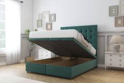 "Sloomy Alabama Plush Ottoman Bed Set With 26"" Strutted Headboard in Emerald - Size: Double" - thumbnail 2