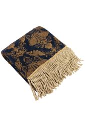 Paoletti Shiraz Traditional Floral Jacquard Throw in Navy - thumbnail 1