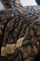 Paoletti Shiraz Traditional Floral Jacquard Throw in Navy - thumbnail 3