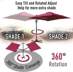 Shatchi 3m Red Octagon Parasol With Cross Base & 65mm Aluminium Pole Sun Shade Garden Outdoor - thumbnail 5