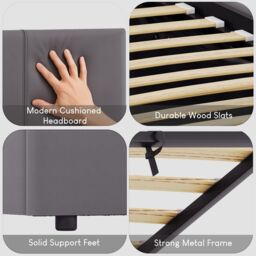 Home Discount Vida Designs Lisbon King Size Ottoman Leather Bed Frame UKFR Fabric in Grey - thumbnail 3