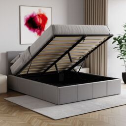 Home Discount Vida Designs Lisbon King Size Ottoman Leather Bed Frame UKFR Fabric in Grey - thumbnail 8