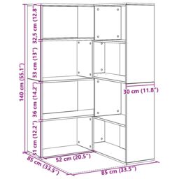 Berkfield Home Corner Cabinet Black Oak 140x30x140 cm Engineered Wood - Size: 140 x 30 x 140 cm - thumbnail 9