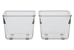 Orsina Sturdy Build Small Set Of Two Square Kitchen Organisers, Integrated Handle Narrow Storage Boxes For Fridge in Clear - thumbnail 1