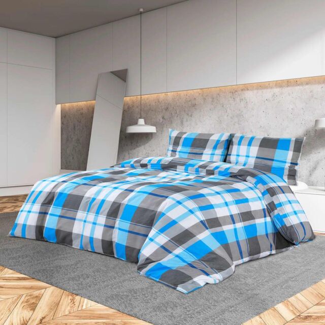Berkfield Home Duvet Cover Set Blue & Grey 200x200 cm Cotton - image 1
