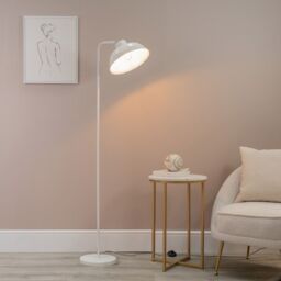 ValueLights Morris Retro Dome Metal Freestanding Floor Lamp with LED Bulb in White - thumbnail 1