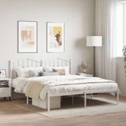Berkfield Home Metal Bed Frame with Headboard White 183x213 cm - thumbnail 1