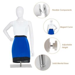 Costway 128cm Woman Plastic Model Female Mannequin with Iron Stand in White - thumbnail 6