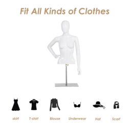 Costway 128cm Woman Plastic Model Female Mannequin with Iron Stand in White - thumbnail 4
