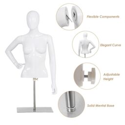 Costway 128cm Woman Plastic Model Female Mannequin with Iron Stand in White - thumbnail 7
