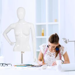 Costway 128cm Woman Plastic Model Female Mannequin with Iron Stand in White - thumbnail 3