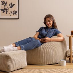 icon Kingston XL Jumbo Cord Classic Dome Bean Bag & Footstool in Stone - Size: Extra Large - thumbnail 1