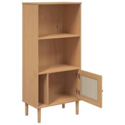 Berkfield Home Bookcase SENJA Rattan Look Brown 60x35x130 cm Solid Wood Pine in Light Brown - Size: 60 x 35 x 130 cm - thumbnail 6