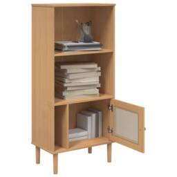 Berkfield Home Bookcase SENJA Rattan Look Brown 60x35x130 cm Solid Wood Pine in Light Brown - Size: 60 x 35 x 130 cm - thumbnail 4