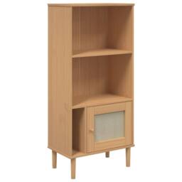 Berkfield Home Bookcase SENJA Rattan Look Brown 60x35x130 cm Solid Wood Pine in Light Brown - Size: 60 x 35 x 130 cm - thumbnail 1