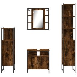 Berkfield Home 4 Piece Bathroom Cabinet Set Smoked Oak Engineered Wood in Brown - thumbnail 6