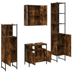 Berkfield Home 4 Piece Bathroom Cabinet Set Smoked Oak Engineered Wood in Brown - thumbnail 5