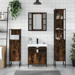Berkfield Home 4 Piece Bathroom Cabinet Set Smoked Oak Engineered Wood in Brown - thumbnail 3