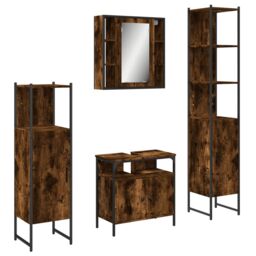 Berkfield Home 4 Piece Bathroom Cabinet Set Smoked Oak Engineered Wood in Brown - thumbnail 2