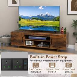 Costway 152 cm Entertain Center TV Stand for TVs up to 70 Inches in Brown - thumbnail 3