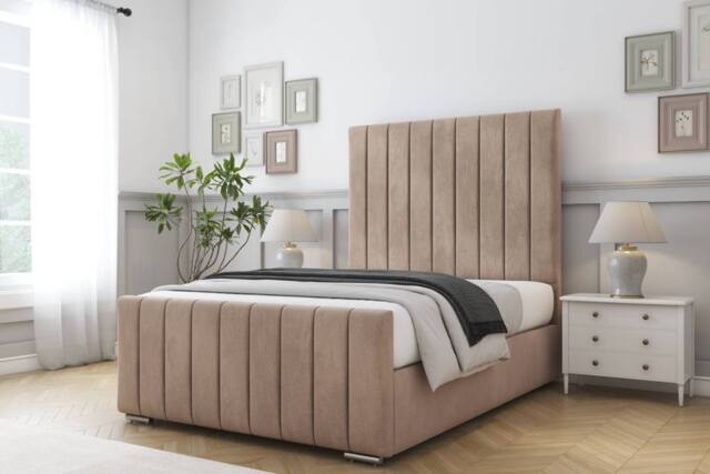 "Comfort Beds Sara Naples Bed Frame - 50"" Upholstered Headboard in Light Brown - Size: Small Double" - image 1