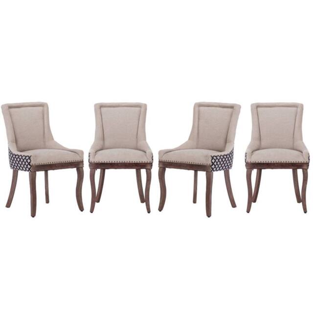 Modern Home Touch Bewley Set of 4 Vintage Linen Upholstered Kitchen Dining Chairs with Oak Wood Legs Beige - Size: 4 Pack - image 1