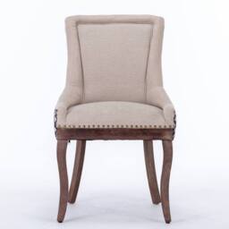 Modern Home Touch Bewley Set of 4 Vintage Linen Upholstered Kitchen Dining Chairs with Oak Wood Legs Beige - Size: 4 Pack - thumbnail 9