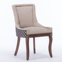 Modern Home Touch Bewley Set of 4 Vintage Linen Upholstered Kitchen Dining Chairs with Oak Wood Legs Beige - Size: 4 Pack - thumbnail 6