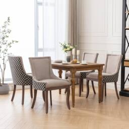 Modern Home Touch Bewley Set of 4 Vintage Linen Upholstered Kitchen Dining Chairs with Oak Wood Legs Beige - Size: 4 Pack - thumbnail 3