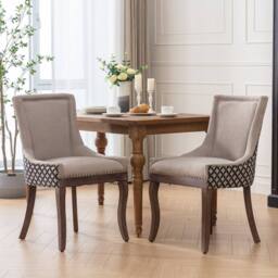 Modern Home Touch Bewley Set of 4 Vintage Linen Upholstered Kitchen Dining Chairs with Oak Wood Legs Beige - Size: 4 Pack - thumbnail 5