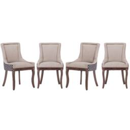 Modern Home Touch Bewley Set of 4 Vintage Linen Upholstered Kitchen Dining Chairs with Oak Wood Legs Beige - Size: 4 Pack - thumbnail 1