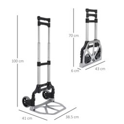 HOMCOM Heavy Duty Aluminium Foldable Hand Truck Trolley, 70KG Load Capacity in Silver - thumbnail 3
