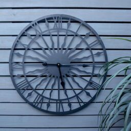 "mysmartbuy Black Open Face 24"" Sun Design Indoor or Outdoor Clock - Battery Powered Weather Resistant Metal Wall Fence Clock - 60cm Diameter" - thumbnail 1