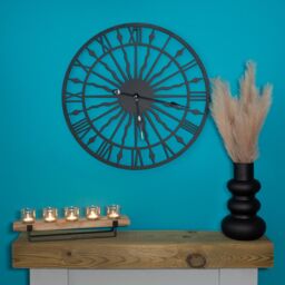 "mysmartbuy Black Open Face 24"" Sun Design Indoor or Outdoor Clock - Battery Powered Weather Resistant Metal Wall Fence Clock - 60cm Diameter" - thumbnail 2