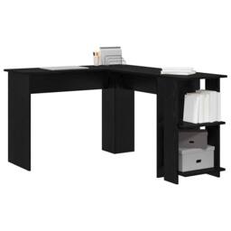 Berkfield Home Modern Black Oak Corner Desk with Shelf with Storage Black oak Me