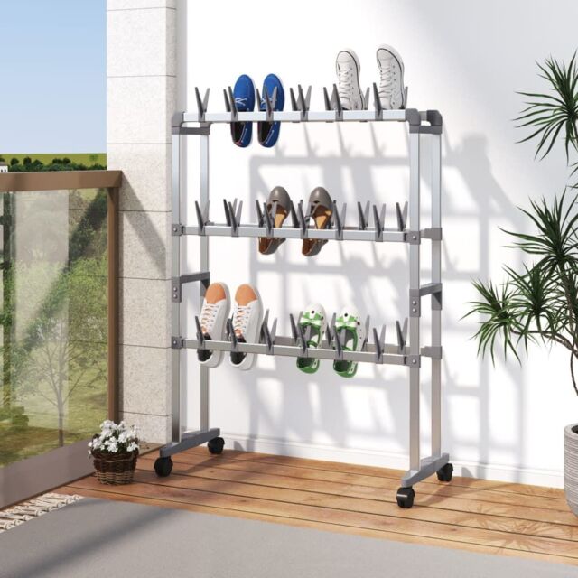 Berkfield Home Shoe Rack with Wheels Silver 66x27x100 cm - Size: 66 x 27 x 100 cm - image 1