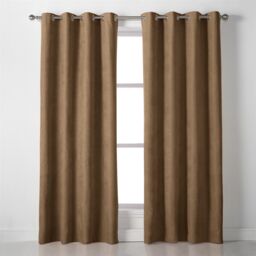 Luxury Living Velvet Chenille Eyelet Curtains Ready Made Pair in Tan - Size: 142 cm width x 137 cm drop - thumbnail 3