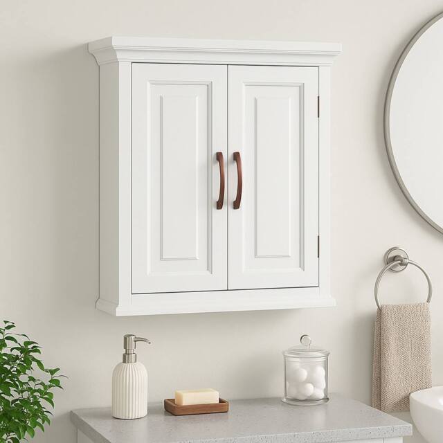Teamson Home Wall-Mounted Bathroom Cabinet with Adjustable Shelves, White/Bronze in White - image 1