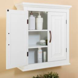 Teamson Home Wall-Mounted Bathroom Cabinet with Adjustable Shelves, White/Bronze in White - thumbnail 3