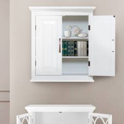 Teamson Home Wall-Mounted Bathroom Cabinet with Adjustable Shelves, White/Bronze in White - thumbnail 4