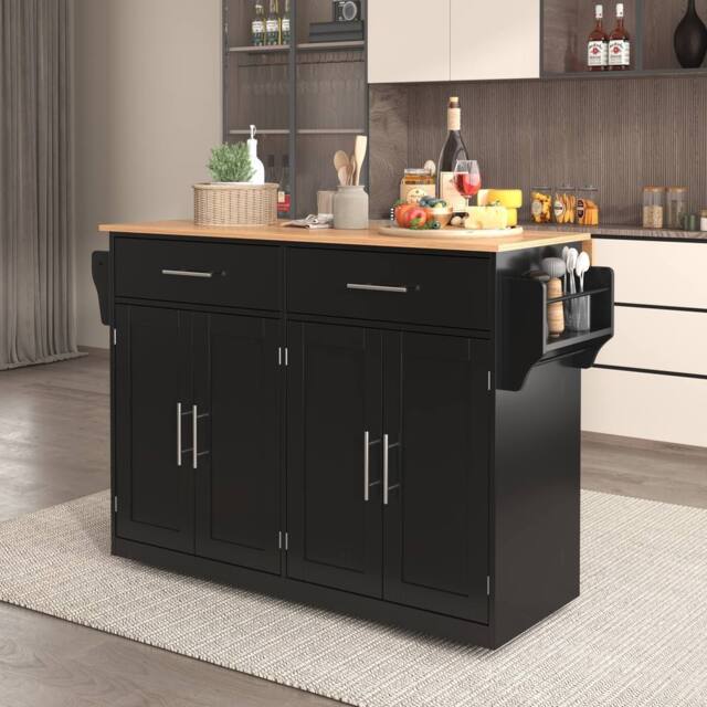 BTM Kitchen Island on Wheels Drop Leaf Trolley Serving Cart Folding Table in Black - image 1