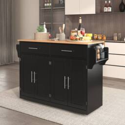 BTM Kitchen Island on Wheels Drop Leaf Trolley Serving Cart Folding Table in Black