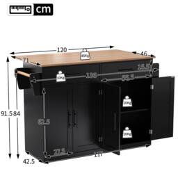 BTM Kitchen Island on Wheels Drop Leaf Trolley Serving Cart Folding Table in Black - thumbnail 8