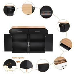 BTM Kitchen Island on Wheels Drop Leaf Trolley Serving Cart Folding Table in Black - thumbnail 6