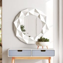 Orsina 3D Effect High Gloss Wall Mirror in White - thumbnail 1