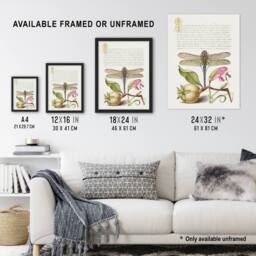 "Artery8 Dragonfly Pear & Carnation Calligraphy Wall Art Poster Print in White - Size: W12"" x H16""" - thumbnail 3
