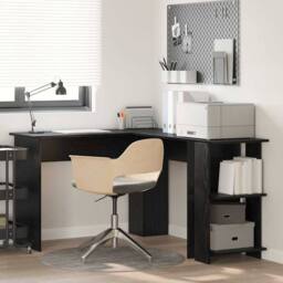 Berkfield Home Black Oak Corner Desk with Shelf with Storage Black oak Medium MDF - thumbnail 2